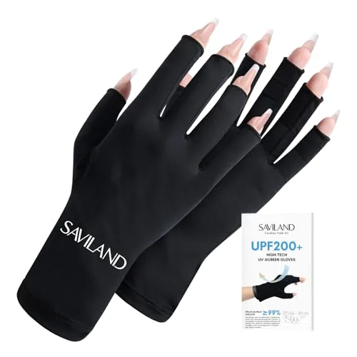 SAVILAND UPF200+ UV Gel Manicure Gloves Fingerless Black