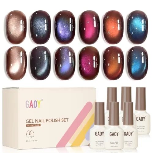 GAOY Brown Chameleon Cat Eye Gel Polish Kit 6 Colors