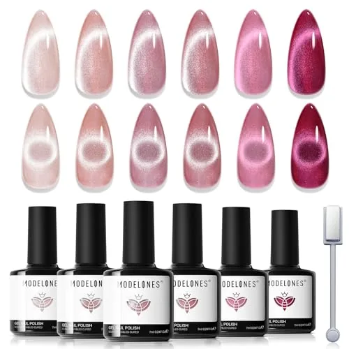 modelones Cat Eye Gel Polish 6-Color Holographic Set