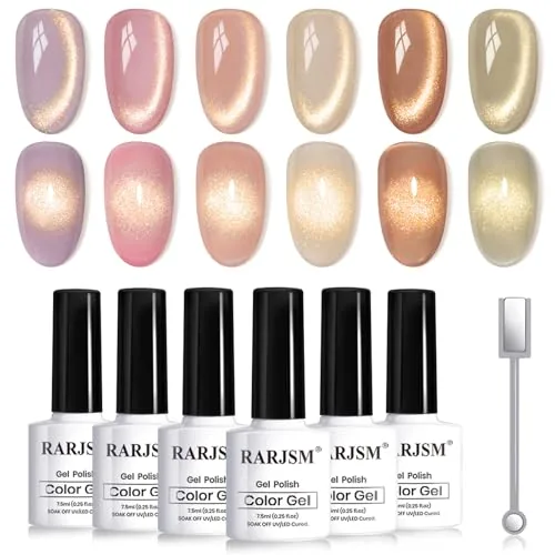 RARJSM Gold Cat Eye Gel Polish Set 6pc Magnetic