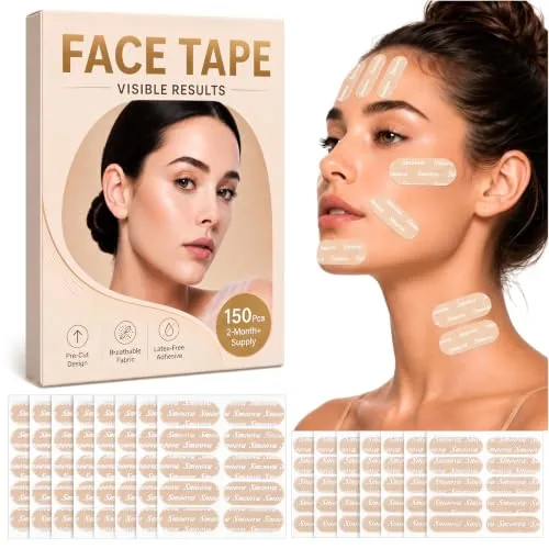 Quntera Face Tape Strips - 150 Pre-Cut, 2 Sizes